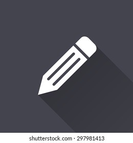 Pencil  icon with a long shadow on a black background. Vector illustration.