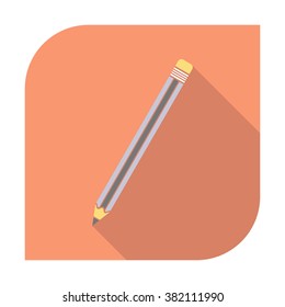 Pencil icon. Modern flat icon with long shadow effect in stylish colors. Isolated on white background.