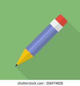 Pencil icon. Modern Flat style with a long shadow