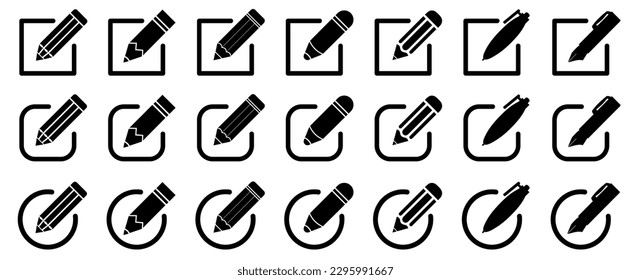 Pencil icon note edit document, sign up, set edit icons - stock vector