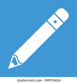Pencil icon on blue background.
