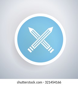 Pencil icon on blue button background, clean vector