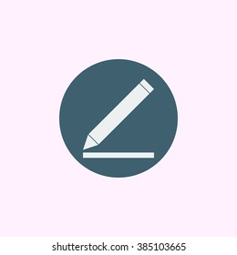 Pencil icon, on blue circle background, white outline