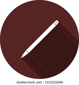 Pencil icon on a circle of maroon color, vector image