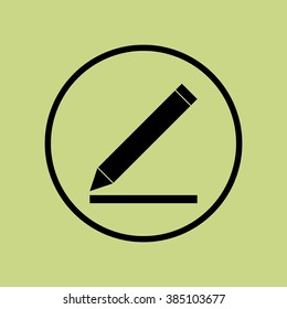 Pencil icon, on green background, circle border, dark outline