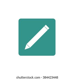 Pencil icon, on green rectangle background, white outline