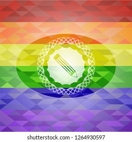 pencil icon on mosaic background with the colors of the LGBT flag