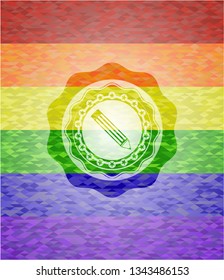 pencil icon on mosaic background with the colors of the LGBT flag
