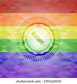 pencil icon on mosaic background with the colors of the LGBT flag