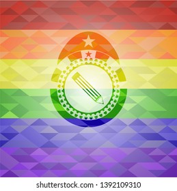 pencil icon on mosaic background with the colors of the LGBT flag