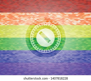 pencil icon on mosaic background with the colors of the LGBT flag