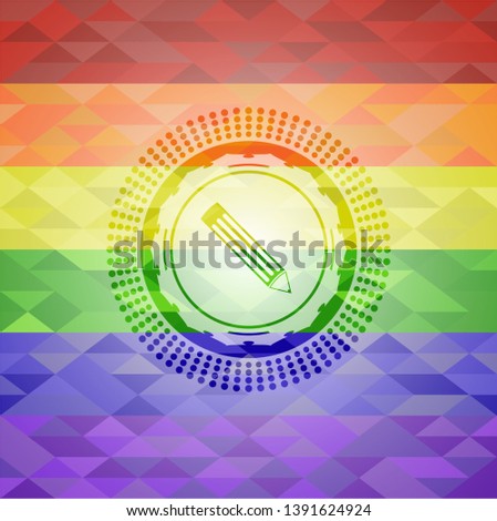 pencil icon on mosaic background with the colors of the LGBT flag