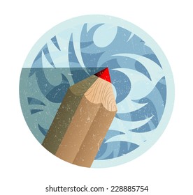 Pencil icon on patterned board, retro style EPS 10
