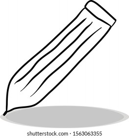 Pencil icon on white background, flat design, hand drawing. Illustration of stationery, contour of symbol black