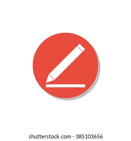 Pencil icon, on white background, red circle border, white outline
