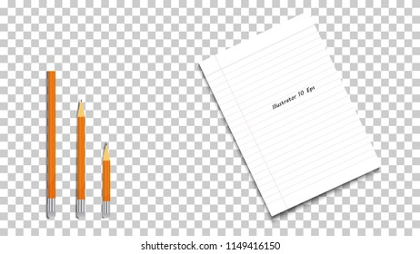 Pencil icon and paper written in a flat pattern on a transparent background.