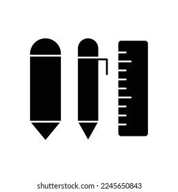 Pencil icon, pen and ruler. glyph related to education. line icon style. Simple vector design editable