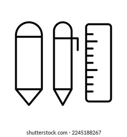 Pencil icon, pen and ruler . icon related to education. line icon style. Simple vector design editable