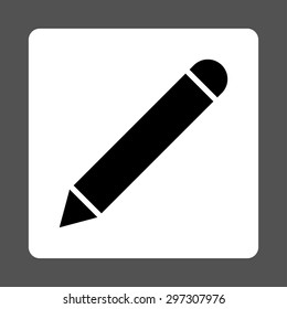Pencil icon from Primitive Buttons OverColor Set. This rounded square flat button is drawn with black and white colors on a gray background.