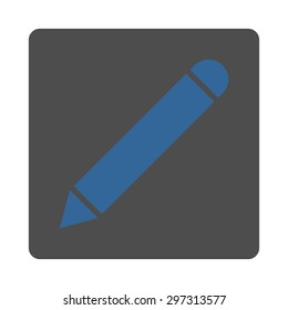 Pencil icon from Primitive Buttons OverColor Set. This rounded square flat button is drawn with cobalt and gray colors on a white background.