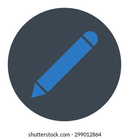 Pencil icon from Primitive Round Buttons OverColor Set. This round flat button is drawn with smooth blue colors on a white background.