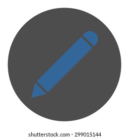 Pencil icon from Primitive Round Buttons OverColor Set. This round flat button is drawn with cobalt and gray colors on a white background.