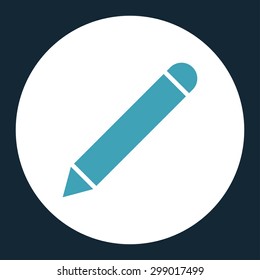 Pencil icon from Primitive Round Buttons OverColor Set. This round flat button is drawn with blue and white colors on a dark blue background.