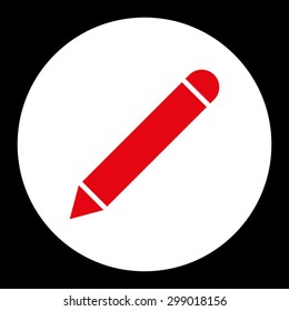 Pencil icon from Primitive Round Buttons OverColor Set. This round flat button is drawn with red and white colors on a black background.