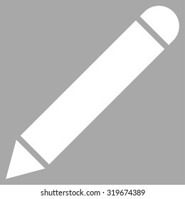 Pencil icon from Primitive Set. This isolated flat symbol is drawn with white color on a silver background, angles are rounded.