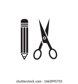  Pencil icon. Scissor icon. Pencil with scissor icon.  
