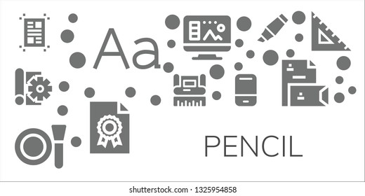 pencil icon set. 11 filled pencil icons.  Simple modern icons about  - Layout, Typography, Sketch, Graphic design, Make up, Eraser, Design, File, Highlighter, Stationery, Ruler