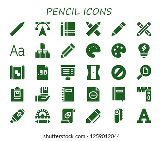  pencil icon set. 30 filled pencil icons. Simple modern icons about  - Pencil, Edit tools, Notebook, Pencils, Typography, File, Palette, Creativity, Blueprint, Project, Sharpener