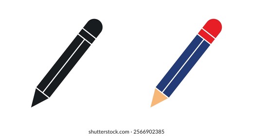 Pencil icon set in black and colored