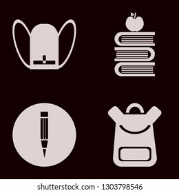 pencil icon set with pencil, books and apple and school book bag vector illustration