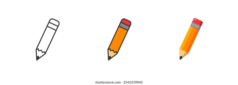 Pencil icon set in different styles. Line and flat design sign symbol. Vector Isolated illustration