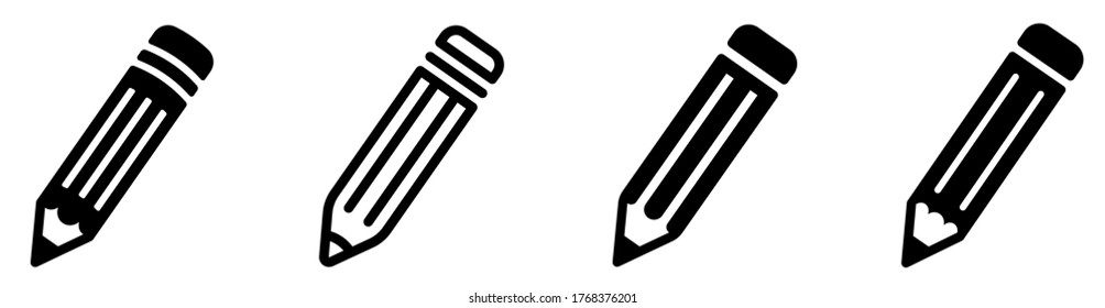Juego de iconos de lápiz. Editar símbolo. Conjunto de iconos de lápiz de estilo diferente. Estilo plano y de línea sobre fondo blanco aislado - vector de stock.