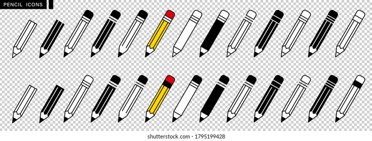  Pencil icon set. Edit symbol. Different style pen icons set. Flat linear style on transparent background. Pencil and easter. Vector illustration.
