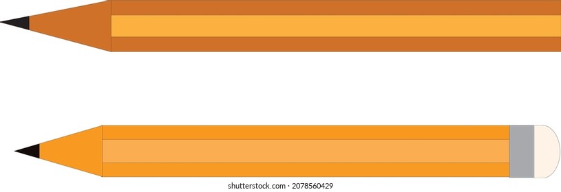 Pencil icon set in flat style. Two wooden pencils isolated on white background. Orange pencil with and without eraser. Vector illustration EPS 10.
