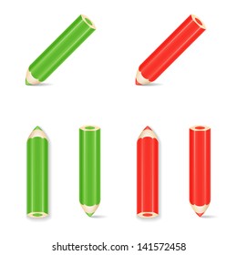 Pencil Icon Set. Green, Red. Vector Illustration