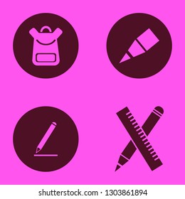 pencil icon set with pencil, ruler and pencil and school book bag vector illustration