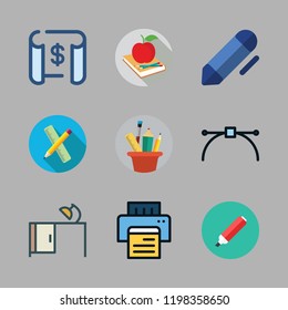 pencil icon set. vector set about graphic tool, school material, pen and text lines icons set.