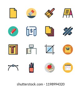 pencil icon set. vector set about pens, school material, blank page and blueprint icons set.