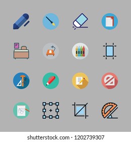 pencil icon set. vector set about school material, desk, protractor and notebook icons set.