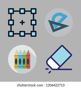pencil icon set. vector set about crayons, eraser, protractor and graphic tool icons set.