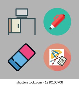pencil icon set. vector set about school material, pen, desk and office material icons set.