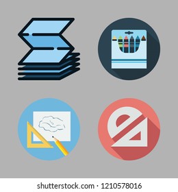 pencil icon set. vector set about drawing, protractor, crayons and office material icons set.