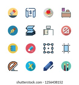 pencil icon set. vector set about pen, graphic tool, protractor and office material icons set.