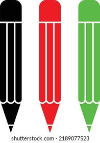 Pencil icon set vector in black , red and green colors