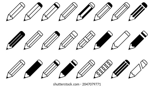 Bleistift-Symbol-Set, Bleistift-Vektorgrafik für Grafikdesign, Logo, Website, soziale Medien, mobile App, i-Illustration, Schwarz-Weiß-Pen-Symbol.