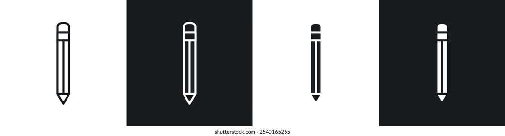 Pencil icon set. Vector symbols in black and white colors.